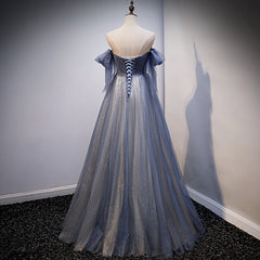 Classy Prom Dress, Blue and Grey Tulle Long Sweetheart  Party Dress, Tulle A-line Formal Dress