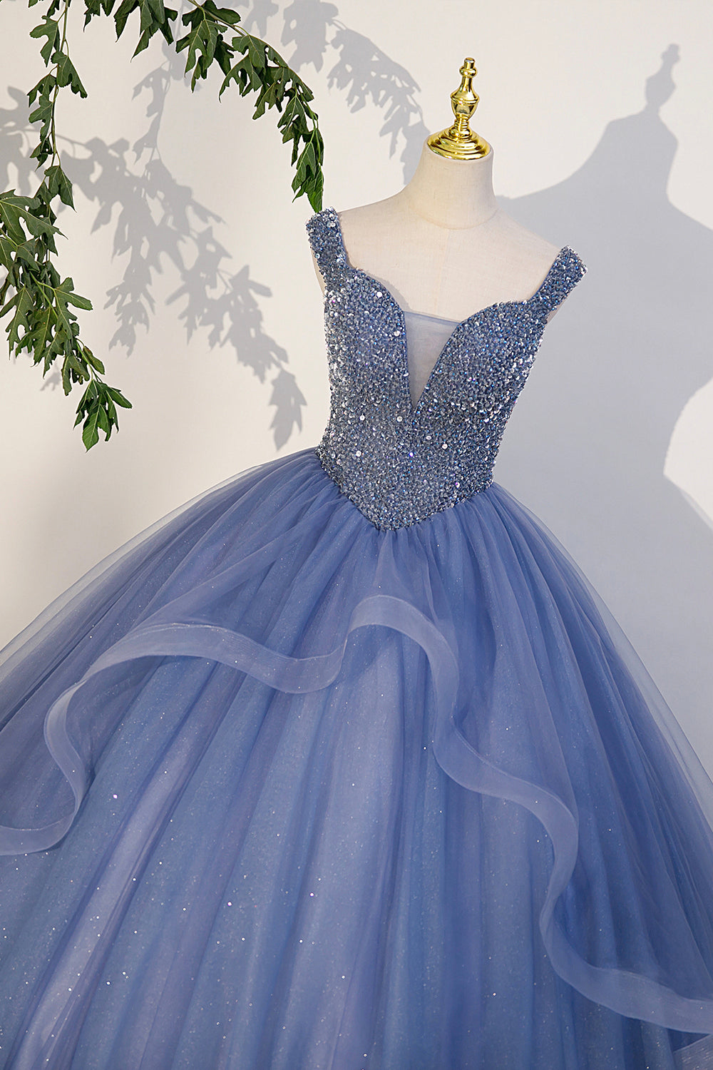 Formal Dress On Sale, Blue Beaded Tulle Long A-Line Prom Dress, Blue Formal Dress