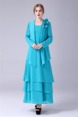 Evening Dresses Yde, Blue Chiffon Mother Of The Bride Dresses With Jacket