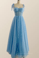 Prom Dresses Sage Green, Blue Corset Tulle A-line Princess Gown