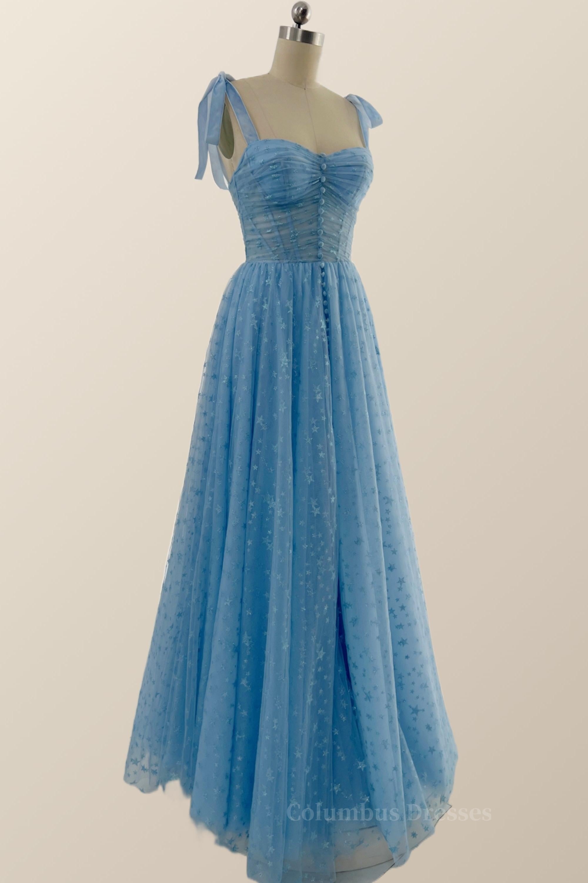Wedding Guest Dress, Blue Corset Tulle A-line Princess Gown
