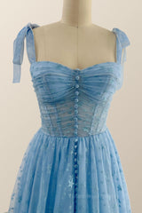 Prom Dresses 2061 Black Girl, Blue Corset Tulle A-line Princess Gown