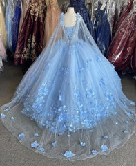 Party Dress Dresses, Blue flowers  tulle ball gown , chic prom dress