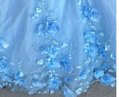 Party Dress Dress, Blue flowers  tulle ball gown , chic prom dress