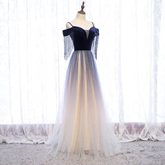 Homecoming Dress Style, Blue Gradient Tulle Long Party Dresses,A-line Off Shoulder Formal Dresses