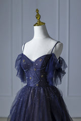 Bridesmaid Dresses Ideas, Blue Gradient Tulle Long Prom Dress, Spaghetti Strap Evening Dress