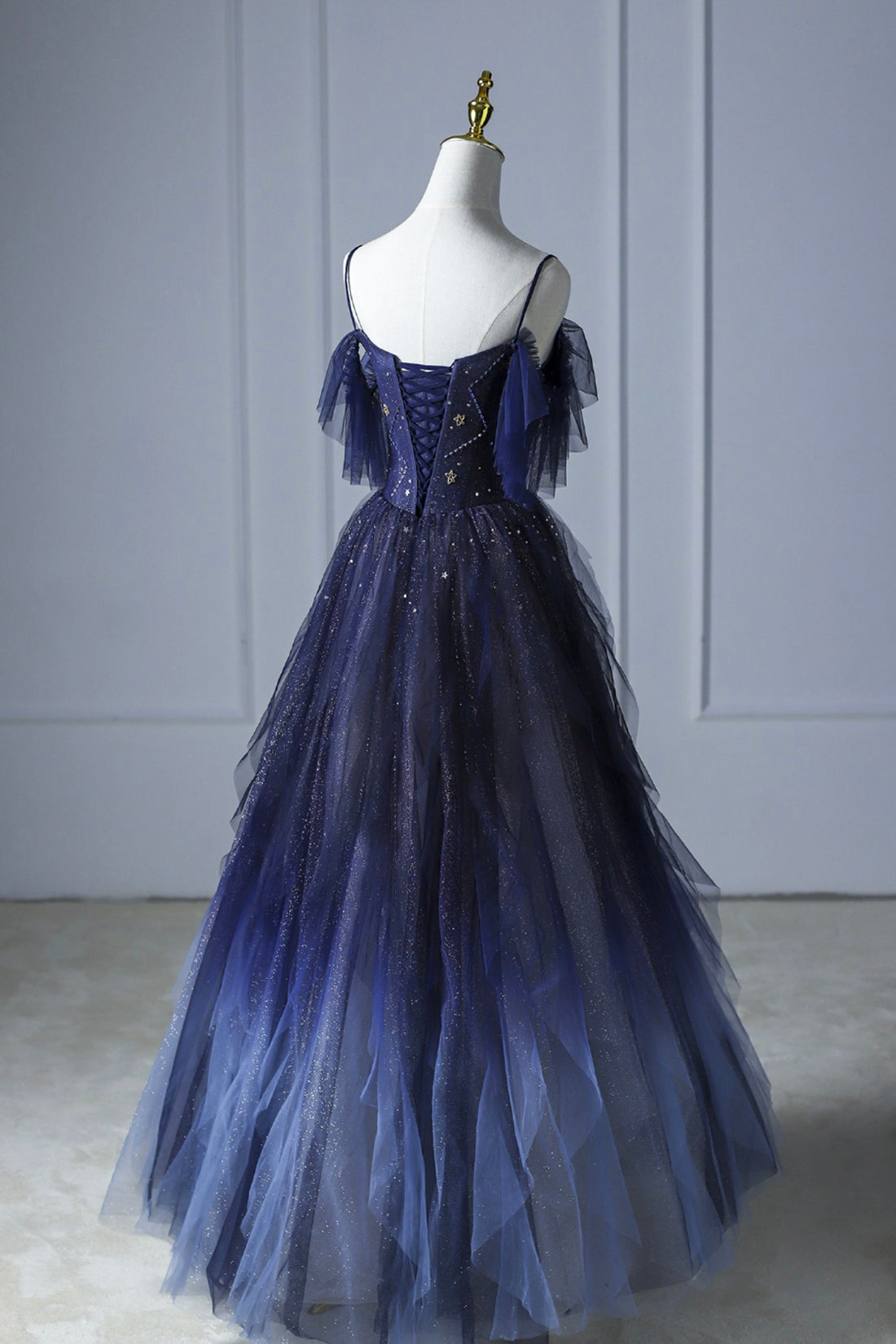 Bridesmaid Dresses Online, Blue Gradient Tulle Long Prom Dress, Spaghetti Strap Evening Dress