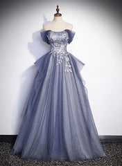 Bridesmaid Dresses Orange, Blue-Grey Long A-line Off Shoulder Party Dress, New A-line Prom Dress Evening Dress