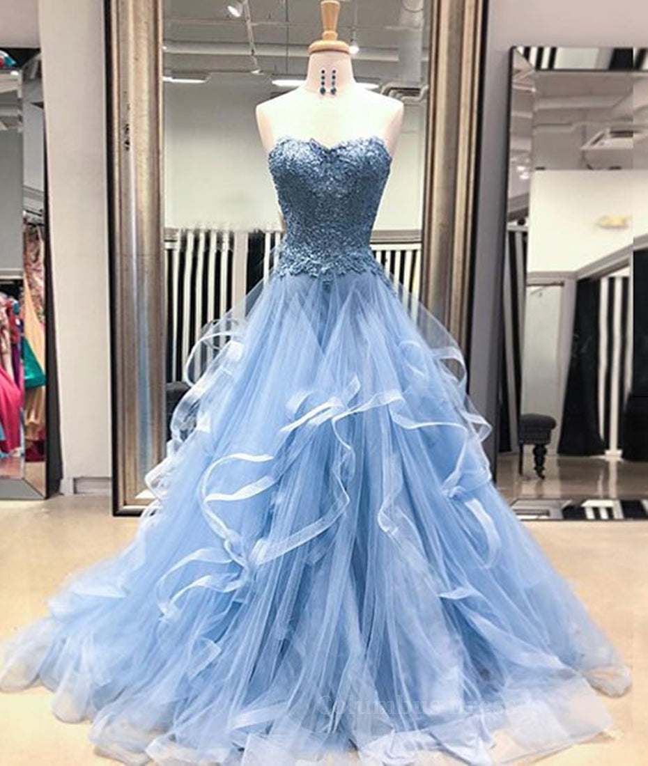 Homecoming Dress Tights, Blue Lace Tulle Long Prom Dresses, Blue Lace Ball Gown, Blue Lace Formal Dresses, Evening Dresses