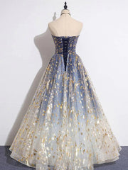 Bridesmaid Dresses Winter, Blue Ombre Long Lace Prom Dresses, Blue Long Lace Tulle Formal Evening Dresses