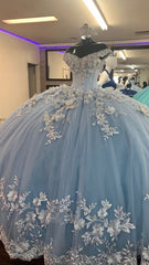 Prom Dress Blue Long, Blue Princess Prom Dress Ball Gown Quinceanera Dresses Long