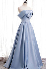 Evening Dresses For Over 55S, Blue Satin A-line Off-the-Shoulder Beaded Prom Dresses,evening party dress