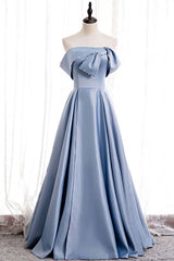 Evening Dresses For Over 55, Blue Satin A-line Off-the-Shoulder Beaded Prom Dresses,evening party dress