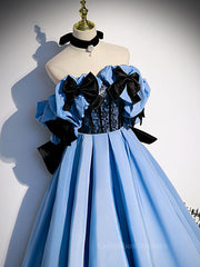 Royal Dress, Blue satin lace long prom dress blue satin evening dress