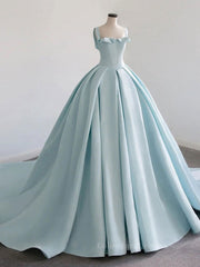 Homecoming Dresses 2051, Blue Satin Long Prom Dress, Blue Satin Formal Dresses
