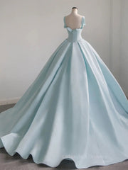 Homecoming Dresses Short Prom, Blue Satin Long Prom Dress, Blue Satin Formal Dresses