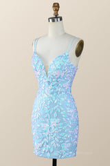 Party Dress Size 55, Blue Sequin Bodycon Mini Dress with Straps
