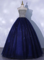 Prom Dress Gowns, Blue Sequins and Beaded Ball Gown Tulle Lace-up Formal Dress,Blue Evening Dress Party Dresses
