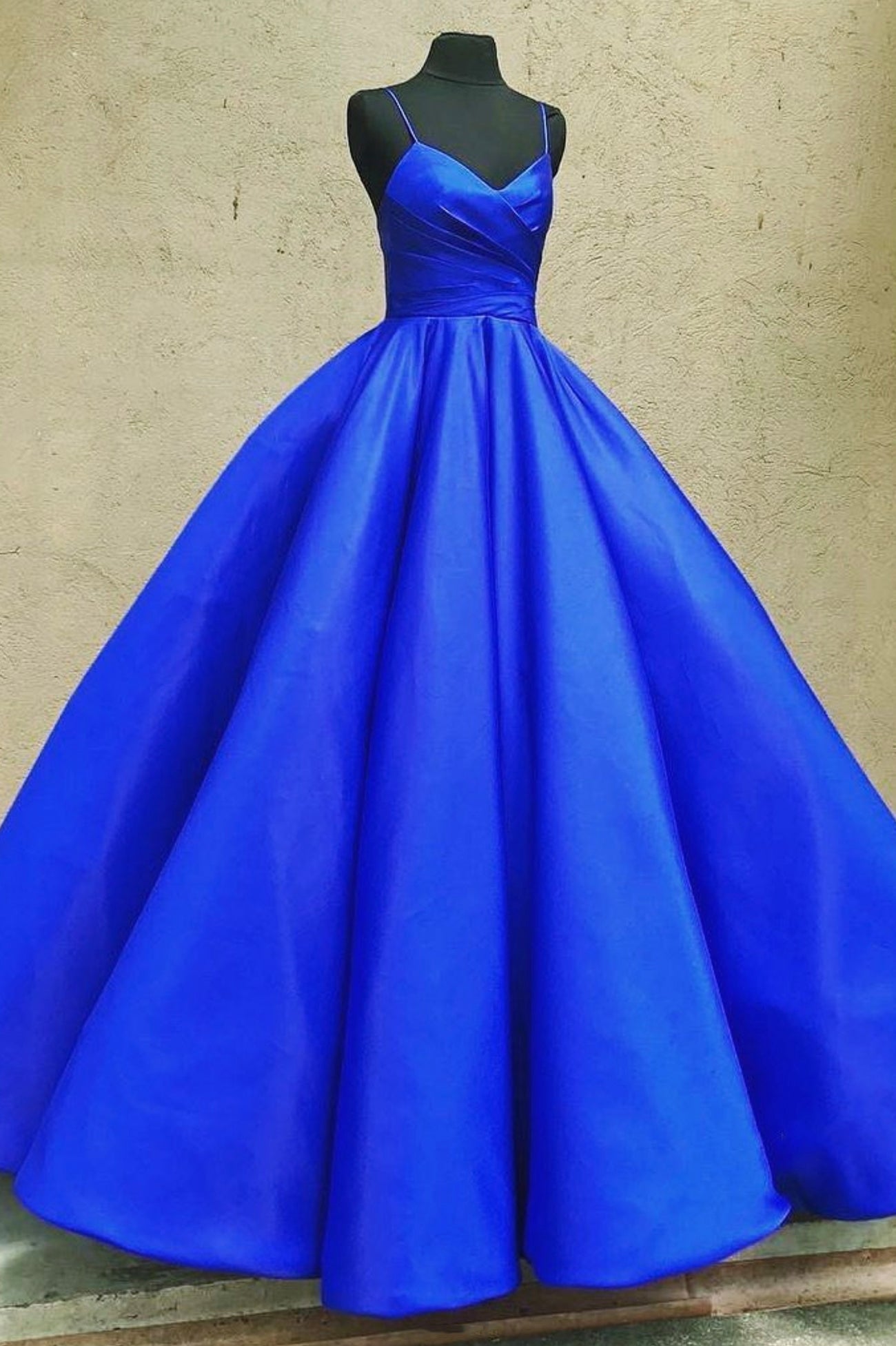 Prom Dressed Ball Gown, Blue Spaghetti Satin Long Formal Dress, A-Line Evening Party Gown