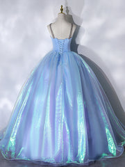 Homecomeing Dresses Vintage, Blue Sweetheart Neck Long Prom Dress, Unique Blue Sweet 16 Dress