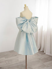 Formals Dresses Short, Blue Sweetheart Neck Satin Short Prom Dress, Blue Homecoming Dress