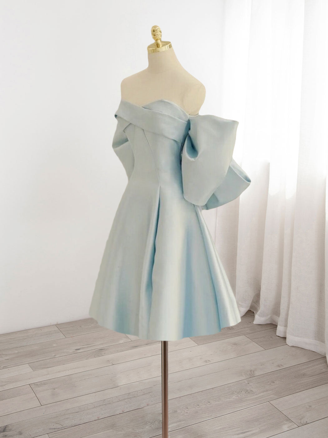 Formall Dresses Short, Blue Sweetheart Neck Satin Short Prom Dress, Blue Homecoming Dress