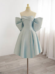 Formal Dress Short, Blue Sweetheart Neck Satin Short Prom Dress, Blue Homecoming Dress