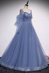 Bridesmaid Dress Chiffon, Blue sweetheart tulle sequin long prom dress blue formal dress