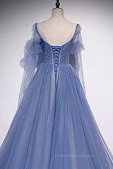 Bridesmaids Dresses Chiffon, Blue sweetheart tulle sequin long prom dress blue formal dress