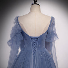 Wedding Dress For Sale, Blue Tulle Beaded Long Formal Dress Party Dresses, A-line Wedding Party Dresses