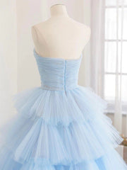 Party Dresses Prom, Blue Tulle High Low Prom Dresses, Blue Tulle High Low Formal Graduation Dresses