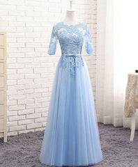 Homecoming Dresses With Tulle, Blue Tulle Lace Long Prom Dress Blue Tulle Bridesmaid Dress