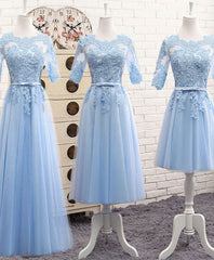 Homecomeing Dresses Blue, Blue Tulle Lace Long Prom Dress Blue Tulle Bridesmaid Dress