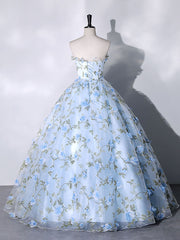 Prom Dresses Colors, Blue Tulle Lace Long Prom Dresses, Ball Gown Blue Sweet 16 Dresses