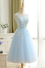 Prom Dresses Graduacion, Blue Tulle Lace Short Prom Dress, A-Line Homecoming Party Dress