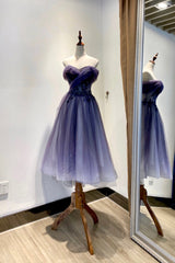 Prom Dress Brands, Blue Tulle Lace Short Prom Dress, Off the Shoulder Evening Party Dress