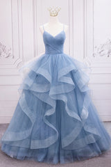 Dream Dress, Blue Tulle Layers Long Party Dress Prom Dress, Sweet 16 Dresses