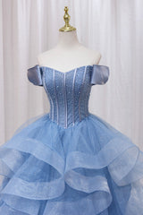 Bridesmaid Dress Shops Near Me, Blue Tulle Layers Long Prom Gown, A-Line Blue Evening Dress