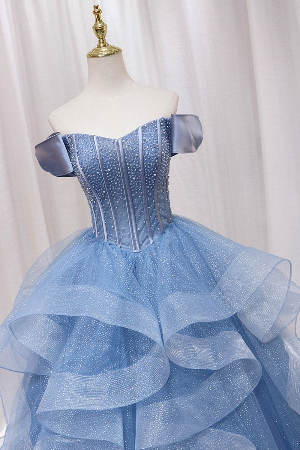 Bridesmaid Dresses Quick Shipping, Blue Tulle Layers Long Prom Gown, A-Line Blue Evening Dress