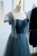 Formal Dress Gown, Blue Tulle Long A-Line Prom Dress, Simple Sweetheart Neckline Evening Party Dress