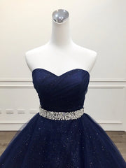 Formal Dresses Homecoming, Blue Tulle Long Evening Gown Party Dress, Navy Blue Sweet 16 Gown