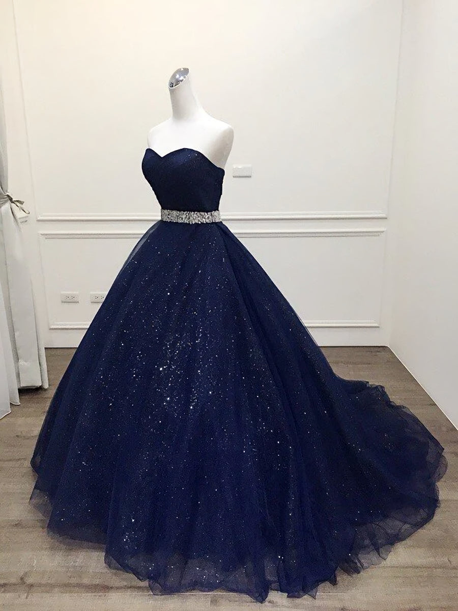 Formal Dress Homecoming, Blue Tulle Long Evening Gown Party Dress, Navy Blue Sweet 16 Gown
