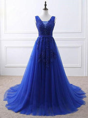Party Dress Brands Usa, Blue Tulle Long Prom Dress , Blue Formal Gown