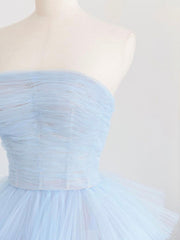 Flower Girl Dress, Blue Tulle Long Prom Dress, Blue Tulle Ball Gown Evening Dresses