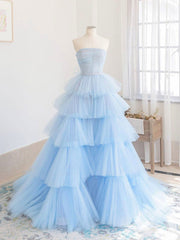 Country Wedding, Blue Tulle Long Prom Dress, Blue Tulle Ball Gown Evening Dresses