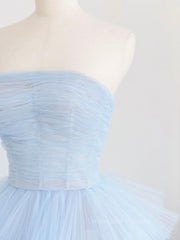 Party Dress Short Clubwear, Blue tulle long prom dress, blue tulle evening dress