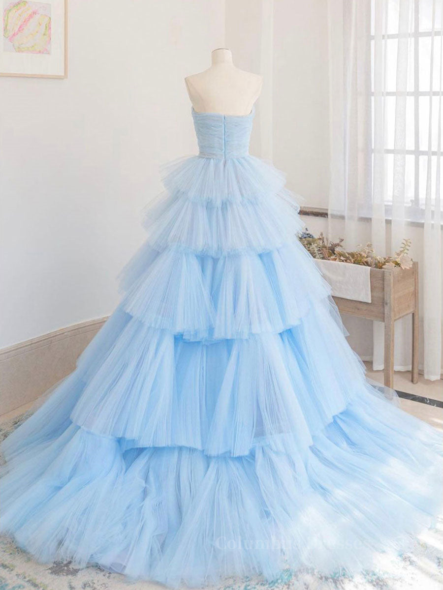 Party Dress Miami, Blue tulle long prom dress, blue tulle evening dress