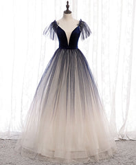 Evening Dresses Long Elegant, Blue Tulle Long Prom Dress Blue Tulle Formal Dress