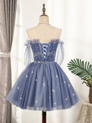 Party Dress Baby, Blue Tulle Sequin Short Prom Dress, Puffy Blue Homecoming Dress