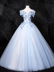 Bridesmaid Dresses Styles, Blue V Neck Tulle Lace Long Formal Prom Dresses. Blue Sweet 16 Dresses